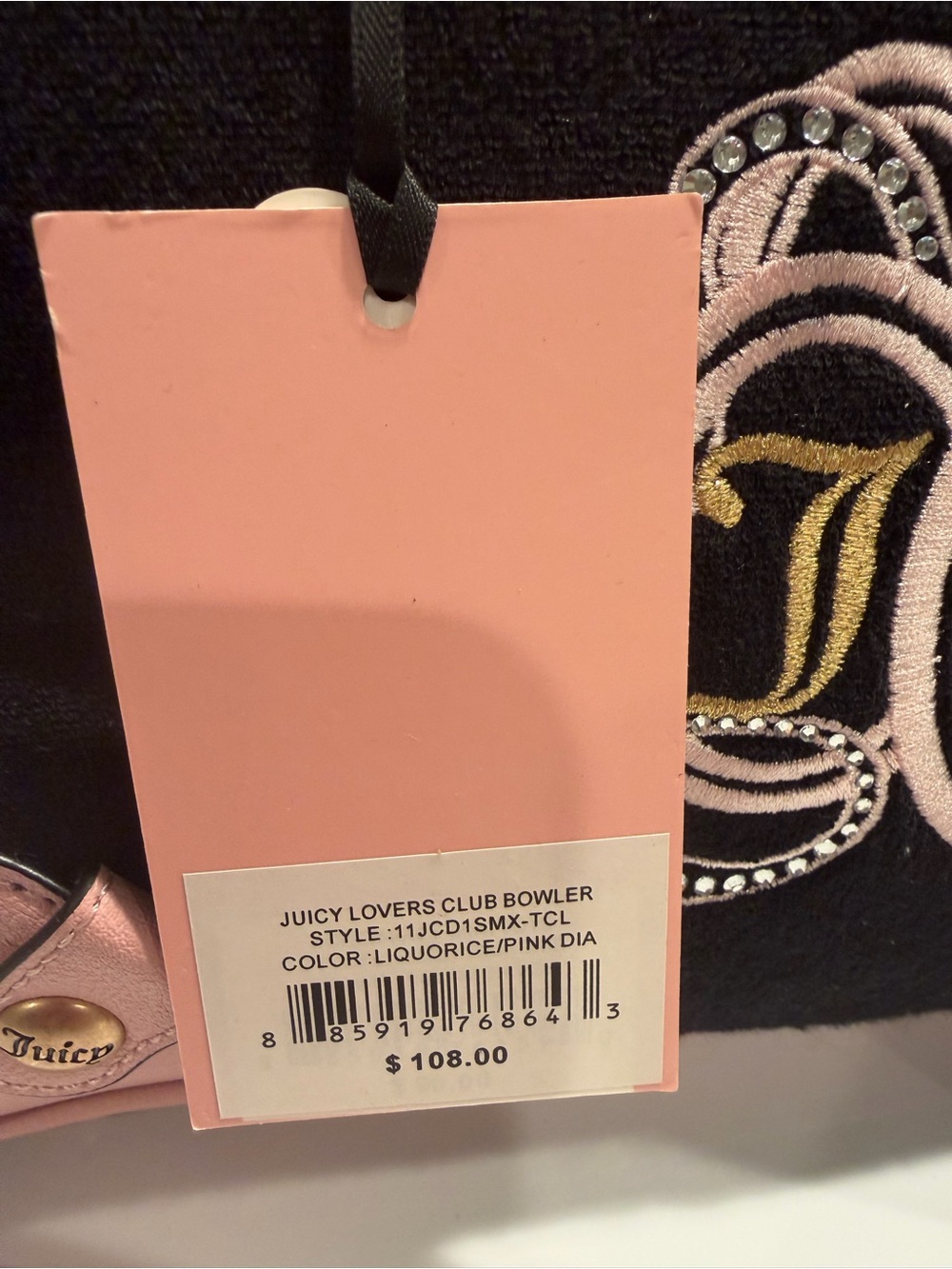 Juicy Couture NWT Black & Pink Embroidered Dome Satchel Gold Hardware (P238 - Picture 15 of 16